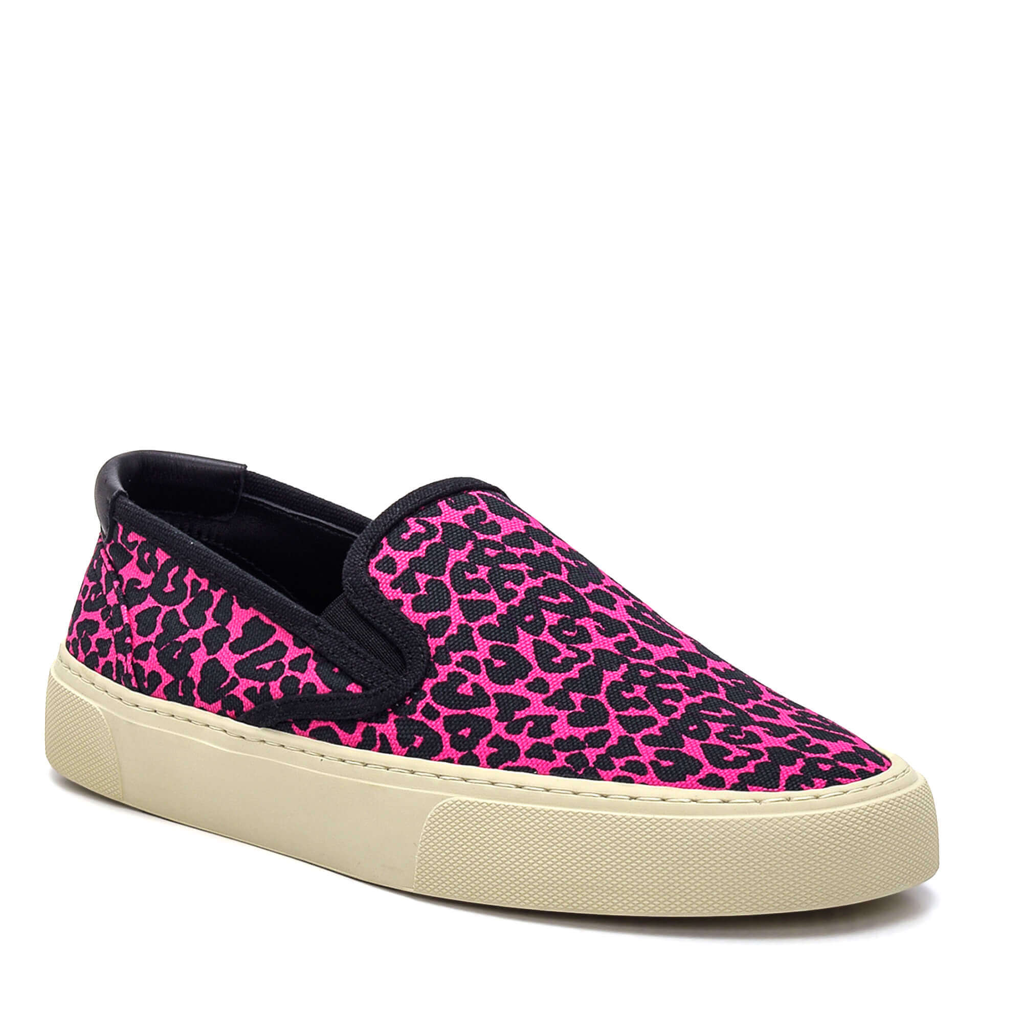 Yves Saint Laurent - Pink Canvas Leopard Print Venice Slip On Sneakers